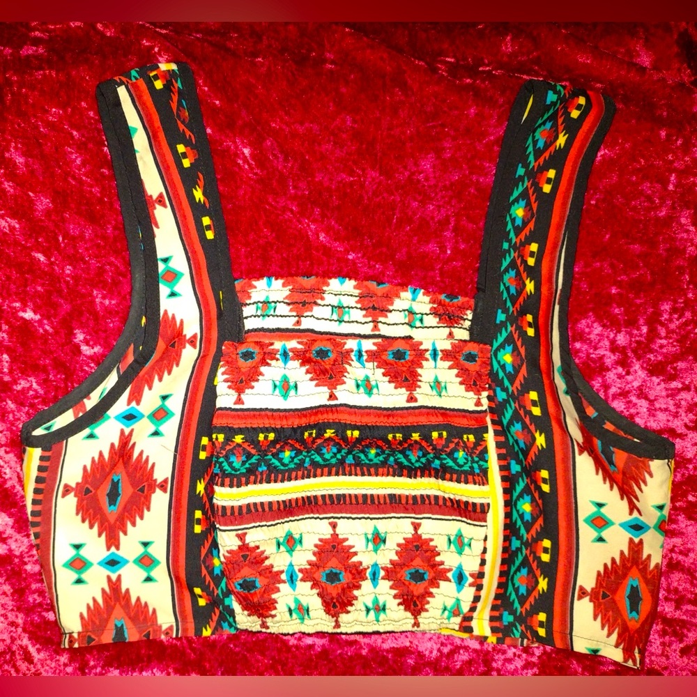 Wet Seal Aztec Bohemian Smocked Crop Top Cami Tank L Large